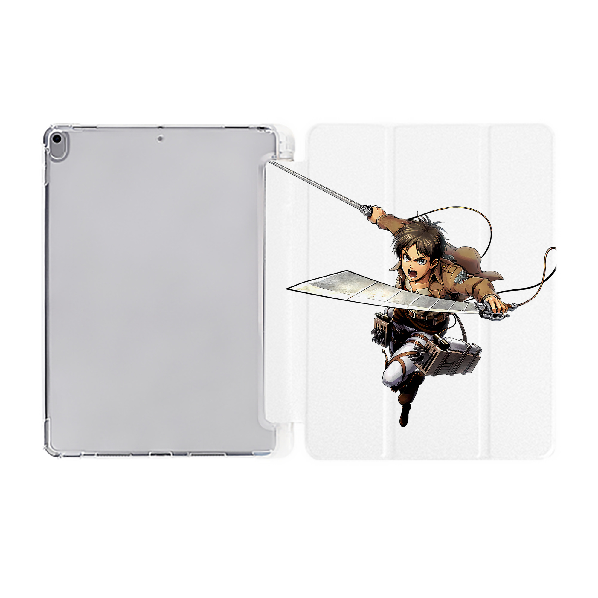 （画像用） 進撃の巨人 エレン･イェーガー Attack on Titan Eren Jäger IPad ケース ペン収納付き 三つ折りスタンド PUレザー×シリコン 対応機種9.5/10.5/10.9インチ